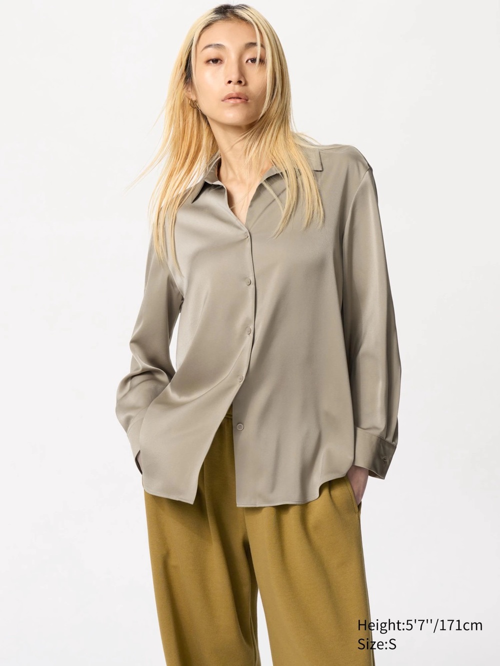 UNIQLO Satin Long-Sleeve Blouse